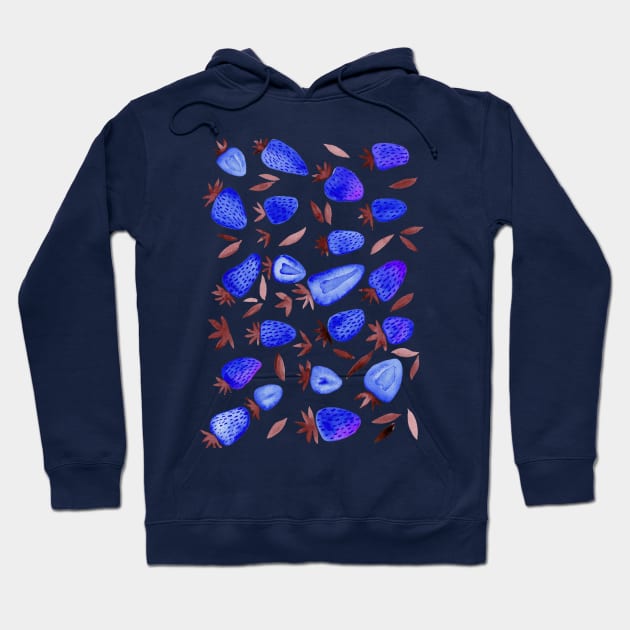 Watercolors strawberries - blue Hoodie by wackapacka